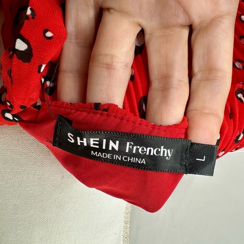 SHEIN Frenchy Allover Print Tie Back Plisse Smock Dress Size L - Picture 10 of 11